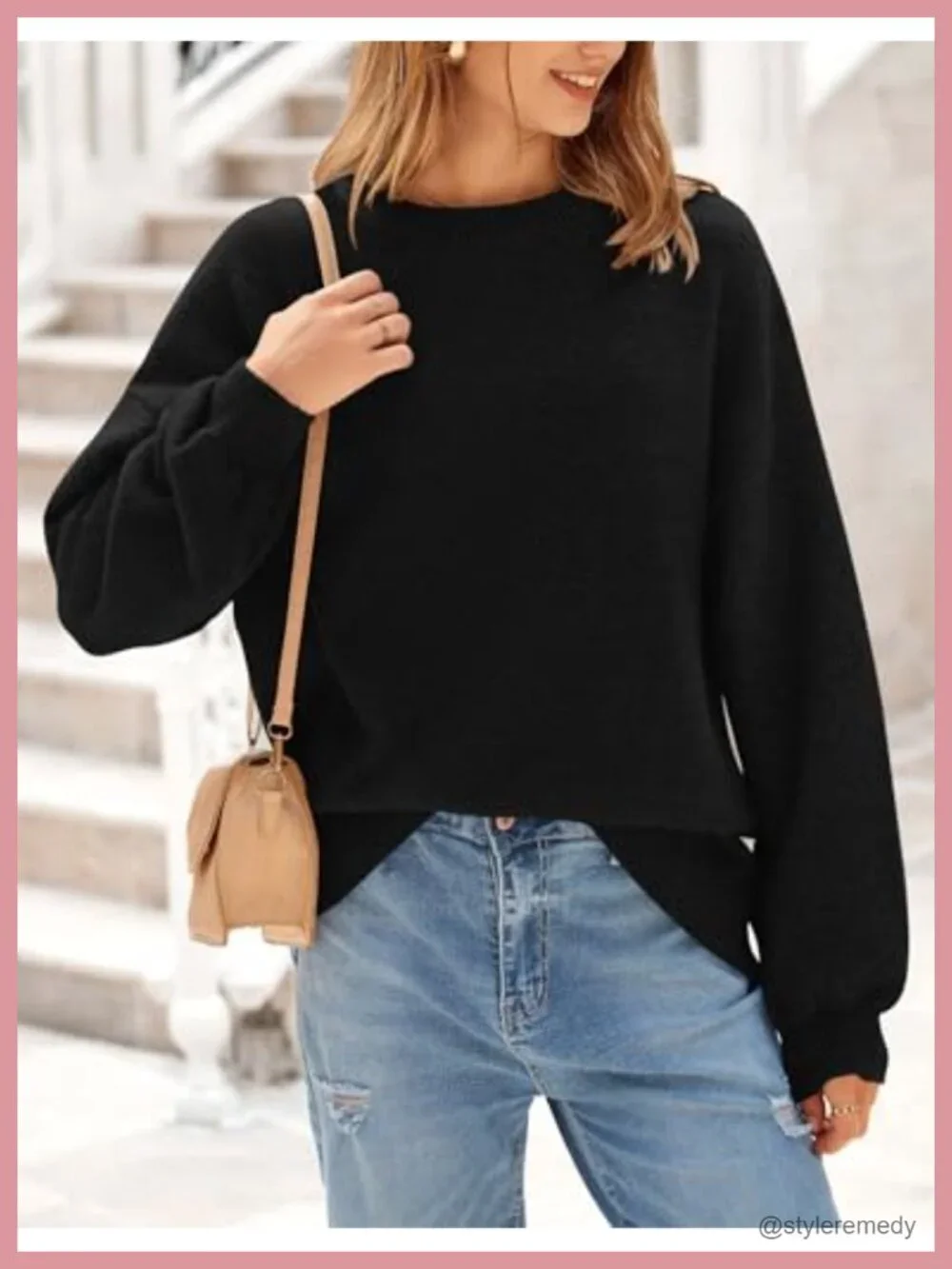 Women's Chunky Knit Crew Neck Pullover Sweater Oversized Loose Fit Long Sleeve